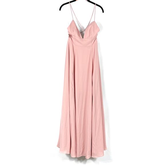 Fame & Partners Pink Gown Open Criss Cross Back Sleeveless Maxi Dress Sz 4 - Picture 1 of 8